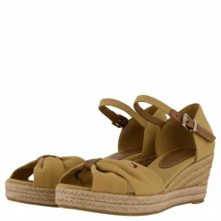 Basic Open Toe Mid Wedge Khaki
