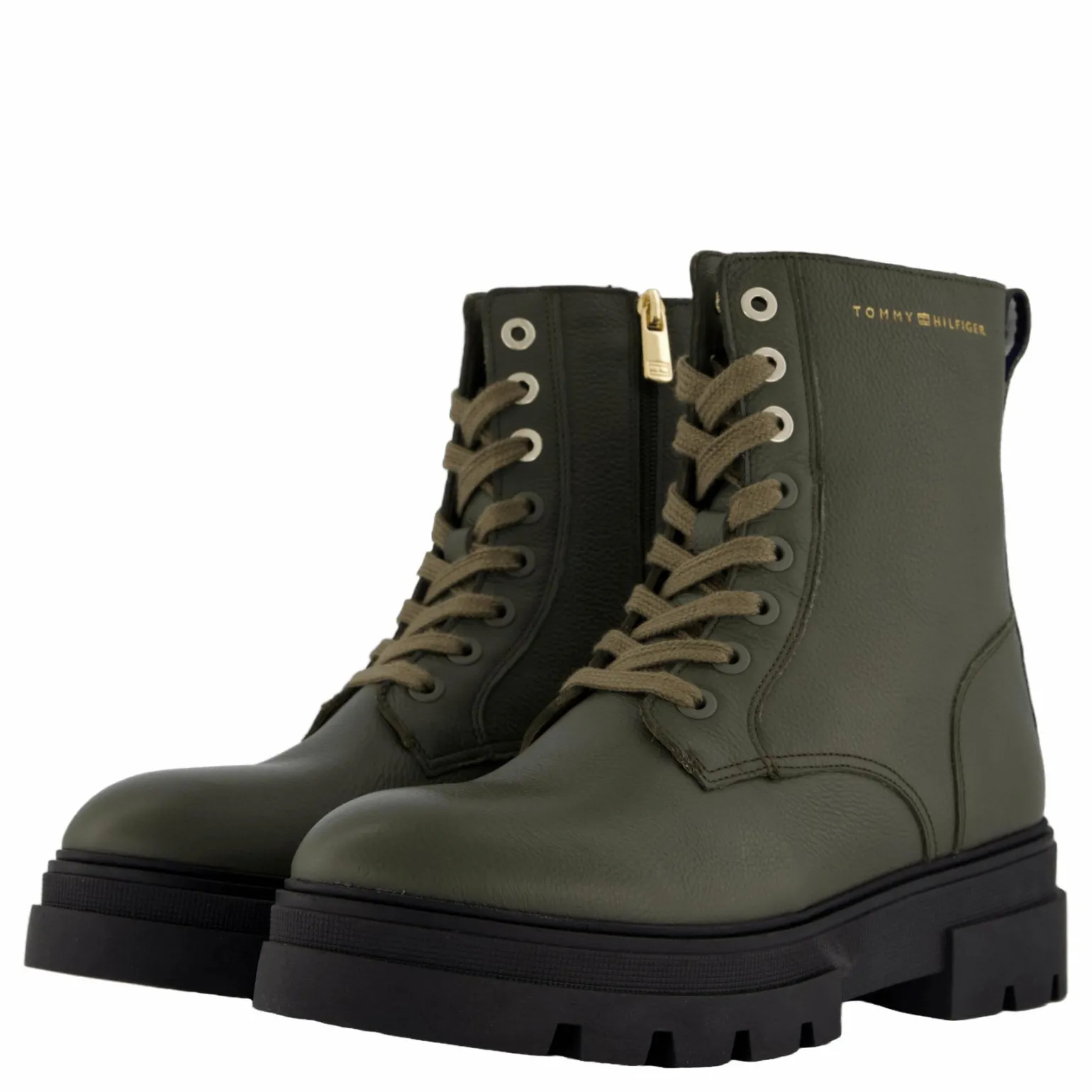 Bicolor Leather Lace-up Army Green