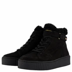 Faux Fur Nubuck Low Lace-up Black