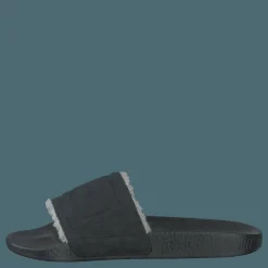 Faux-Shearling–Lined Suede Slide Black