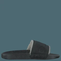 Faux-Shearling–Lined Suede Slide Black