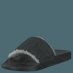 Faux-Shearling–Lined Suede Slide Black