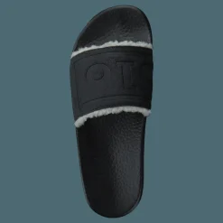 Faux-Shearling–Lined Suede Slide Black