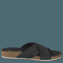 Malibu Waves Cross Slide Black Embossed Suede
