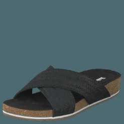 Malibu Waves Cross Slide Black Embossed Suede