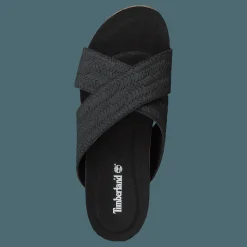 Malibu Waves Cross Slide Black Embossed Suede